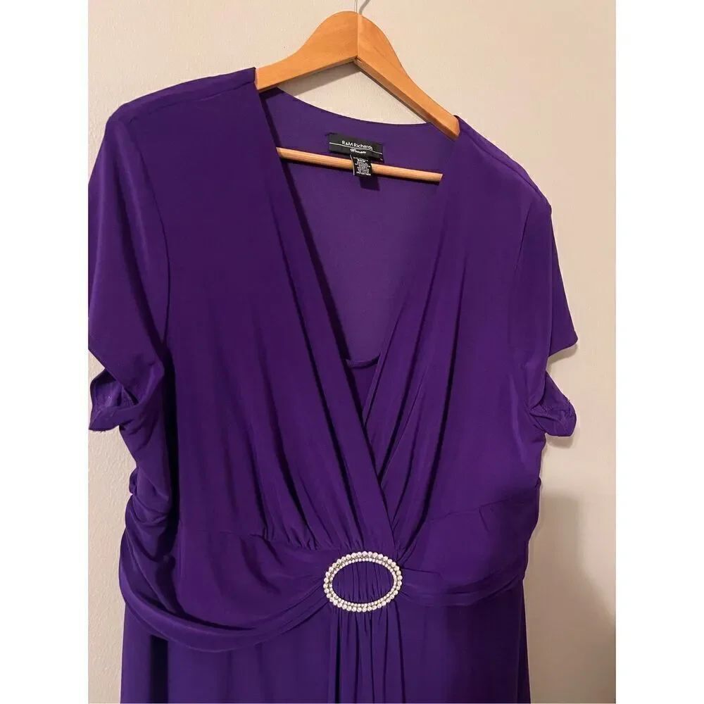 R&M Richards Women's 20W Faux Wrap Cocktail Dress Royal Purple Semi Formal Party - Picture 8 of 11